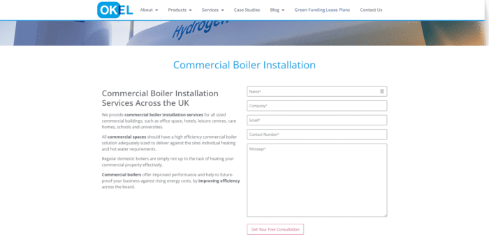 Landing page example on OKEL's website.